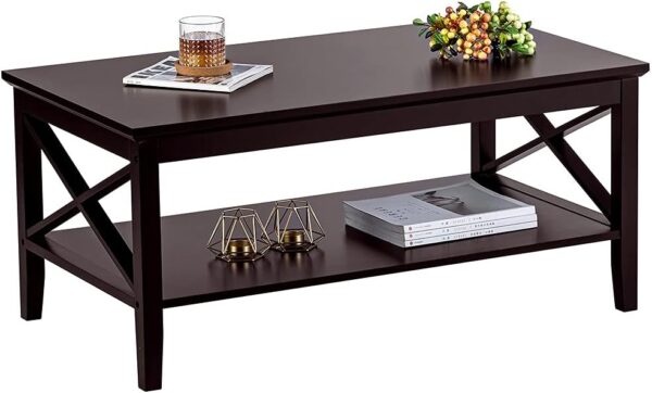 Oxford Coffee Table, 40" Espresso Wood with Thick Legs and Storage for Living Room - Image 3