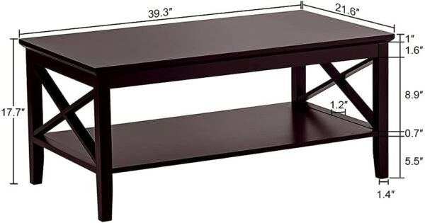 Oxford Coffee Table, 40" Espresso Wood with Thick Legs and Storage for Living Room - Image 5