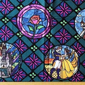 2-Pack Disney Beauty & The Beast Stained Glass Cotton Fabric – 18" x 22" Fat Quarter