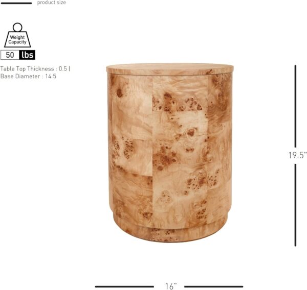 Burl Wood Round Side/End Table, Natural Burl - Image 5