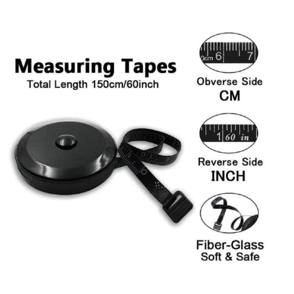 Retractable Soft Tape Measure – 60", Double Scales for Body, Fabric & Craft, Black - Image 2