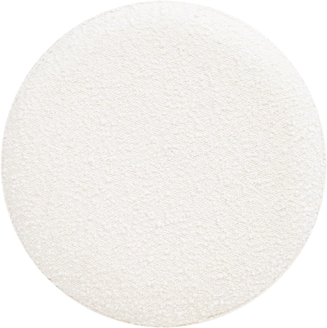 Nebula Round Burl Wood Upholstered Ottoman, Ivory White Boucle - Image 3