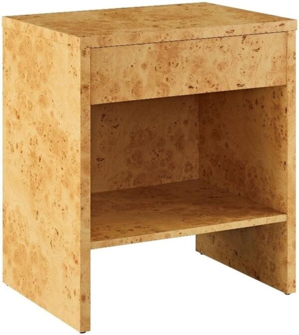 Burl Wood 1-Drawer Nightstand with Shelf in Natural - Image 5