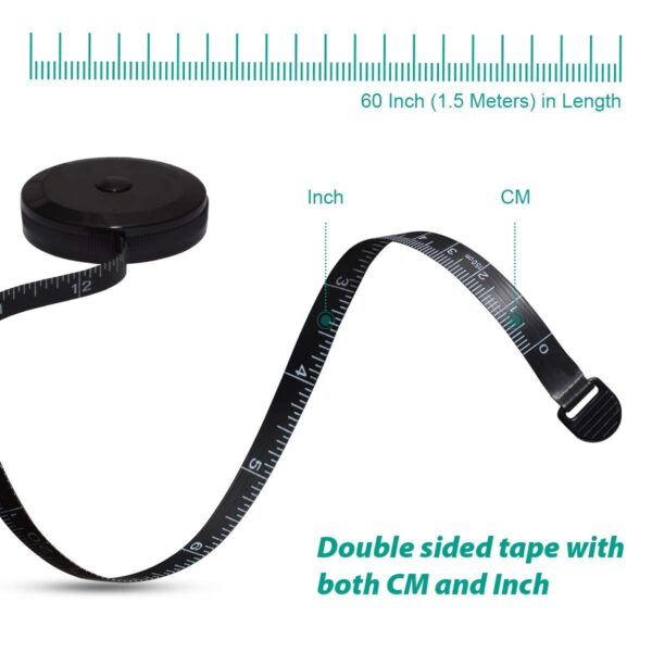 Retractable Soft Tape Measure – 60", Double Scales for Body, Fabric & Craft, Black - Image 3