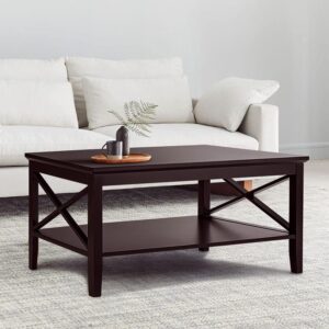 Oxford Coffee Table, 40" Espresso Wood with Thick Legs and Storage for Living Room