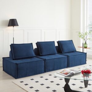 35" Corduroy Sofa Sleeper with Adjustable Backrest, Blue Modular Couch for Small Spaces