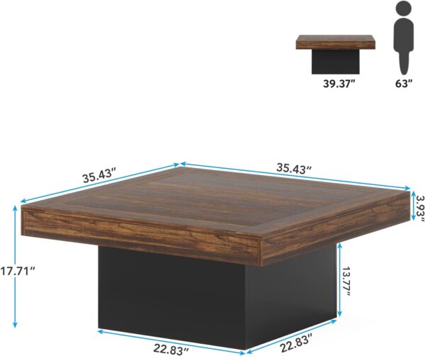Farmhouse Square Coffee Table with LED, Low Rustic Wood Table for Living Room, Brown & Black - Image 4