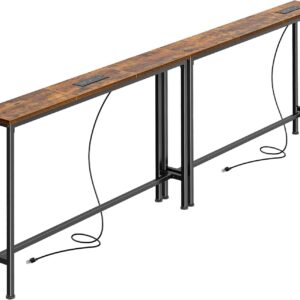 78.8" Narrow Console Table Set of 2 with Outlet, Long Sofa/Entryway Tables with Charging Station, Rustic Brown for Living Room