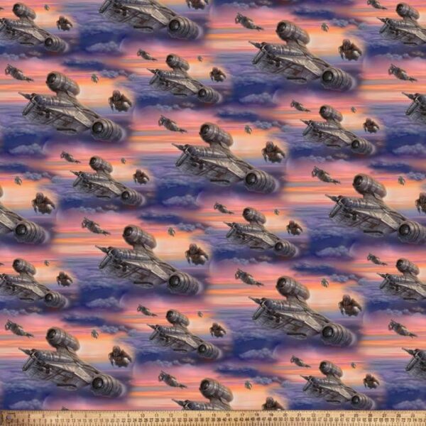 The Mandalorian Escort Star Wars by Thomas Kinkade Digital Cotton Print Fabric