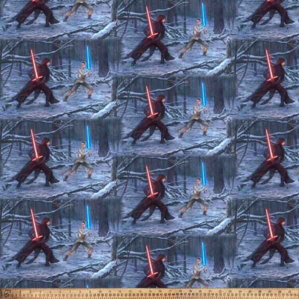 Rey & Kylo Ren Lightsaber Duel Fabric – Digital Cotton Print
