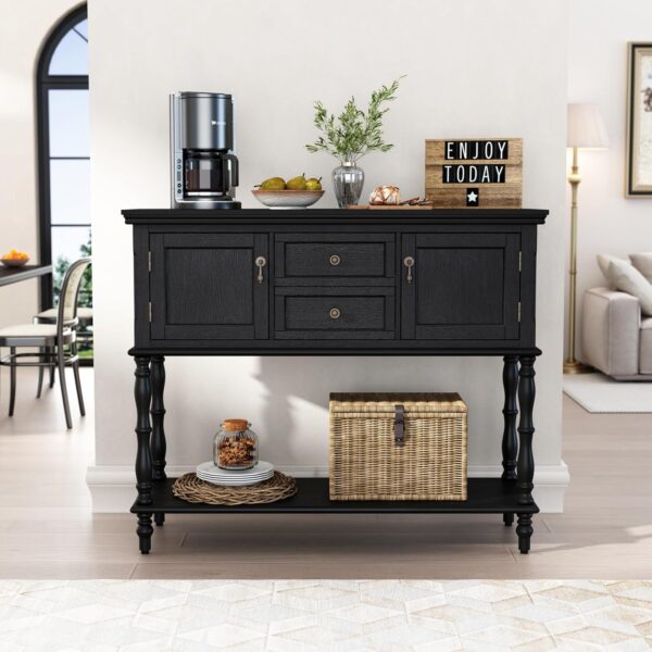 Console Table with 2 Drawers & 2 Door Cabinets, Open Shelf, Narrow Entryway Sofa Table for Living Room, Foyer, Hallway, Black - Image 2