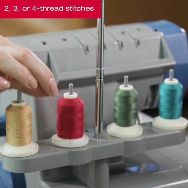 Heavy-Duty Serger Overlock Machine – 2/3/4 Stitch, 8 Built-In Stitches, 1300 SPM, LED Lights, Grey/Blue - Image 3