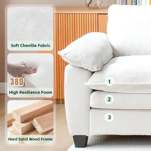 120" L-Shaped Modular Cloud Sofa with Ottoman, 3-Seat Deep Chenille Couch, Beige White - Image 2