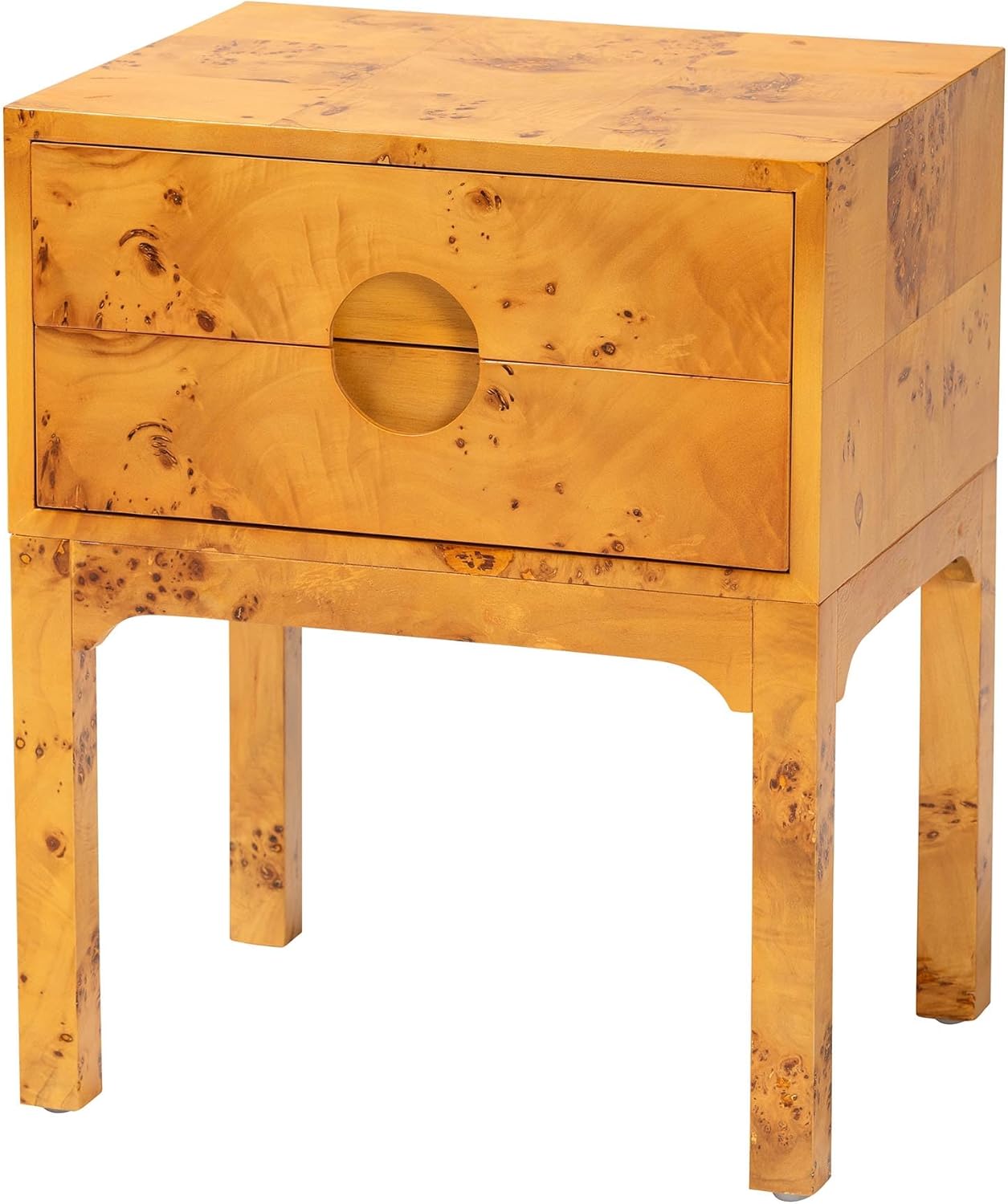 Modern and Contemporary Real Mappa Burl Wood 2-Drawer Nightstand - Image 5