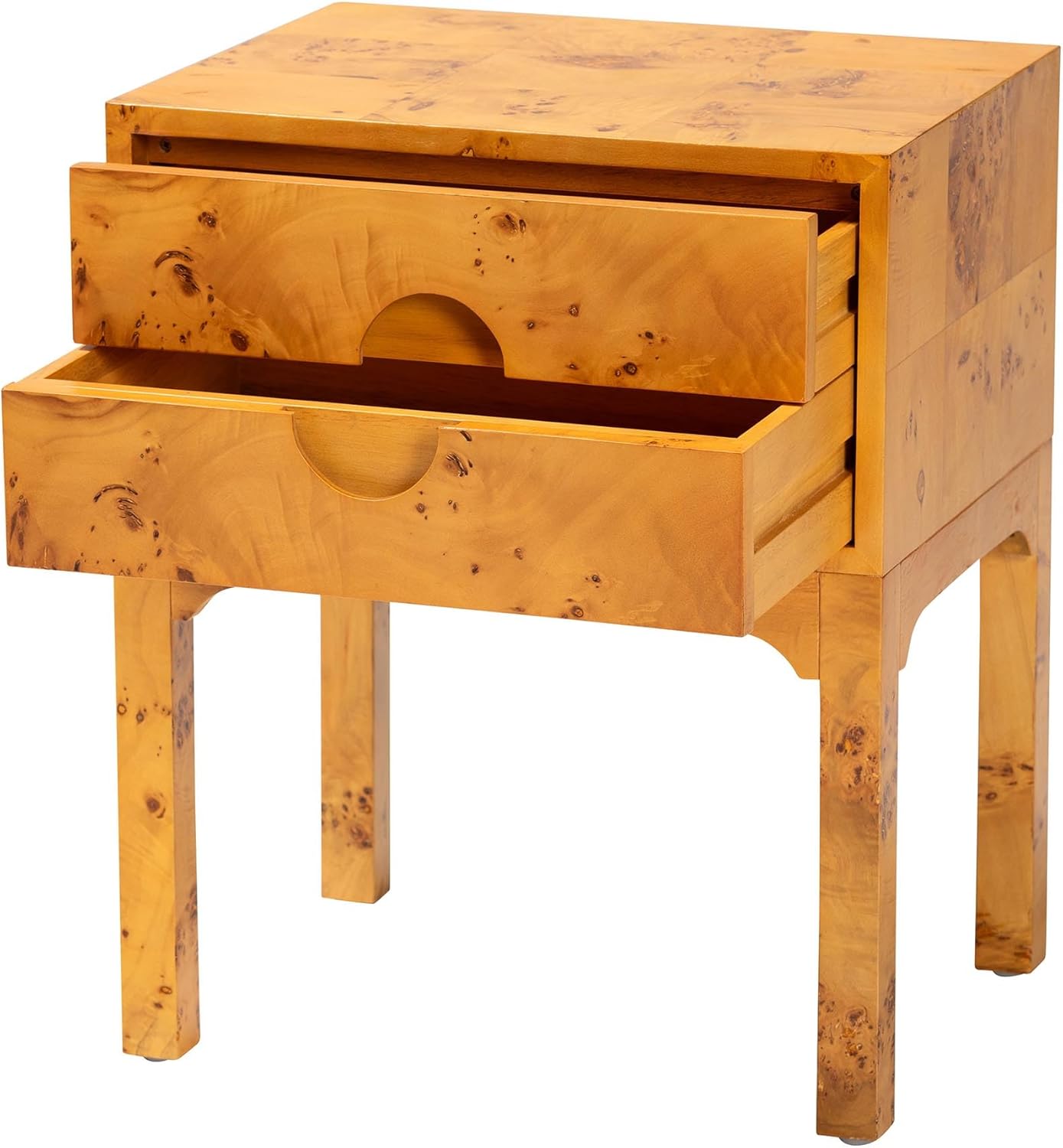 Modern and Contemporary Real Mappa Burl Wood 2-Drawer Nightstand - Image 4
