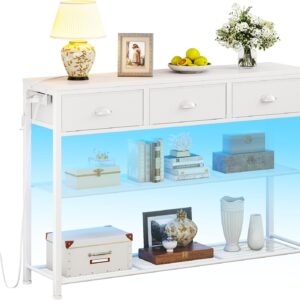 38" Console Table with 3 Drawers, Narrow Sofa Table with Lights & Outlets, 3-Tier Shelves for Entryway, Living Room, Foyer – White