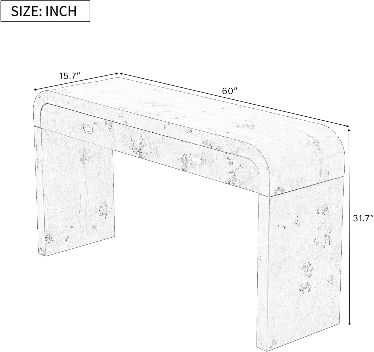 Farmhouse Entryway Table, Natural Wood Console with Burl Wood Veneer, 60"L x 15.7"W x 31.7"H - Image 4