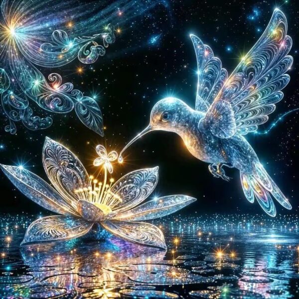 Hummingbird Diamond Painting Kit – 5D Full Drill, Round Diamonds, 14x14" Art for Adults & Home Decor