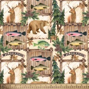 Wilderness Camping and Fishing Cotton Fabric