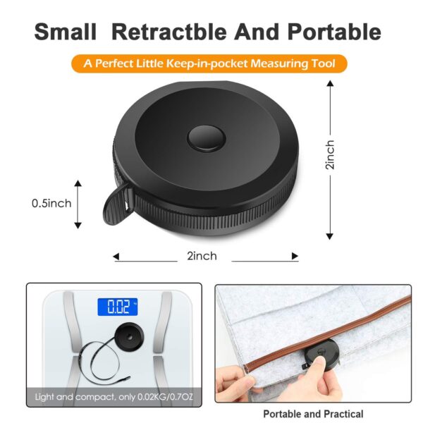 Retractable Soft Tape Measure – 60", Double Scales for Body, Fabric & Craft, Black - Image 4
