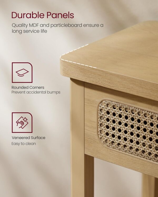 Boho Console Table, Narrow Entryway/Sofa Table with 2 Drawers & Open Shelf, Rounded Corners, Oak Beige - Image 3