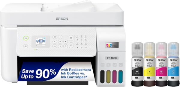 ET-4800 Wireless All-in-One Printer – Scan, Copy, Fax, ADF, Ethernet, White