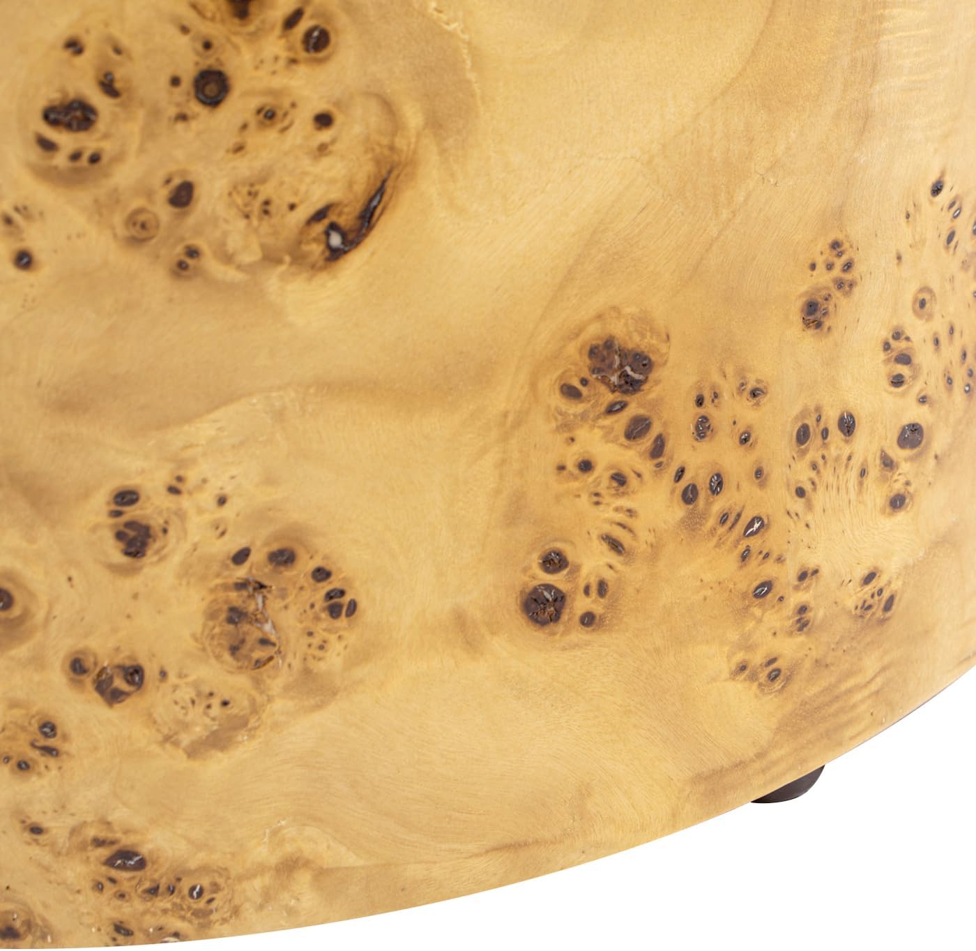 Nebula Round Burl Wood Upholstered Ottoman, Ivory White Boucle - Image 2