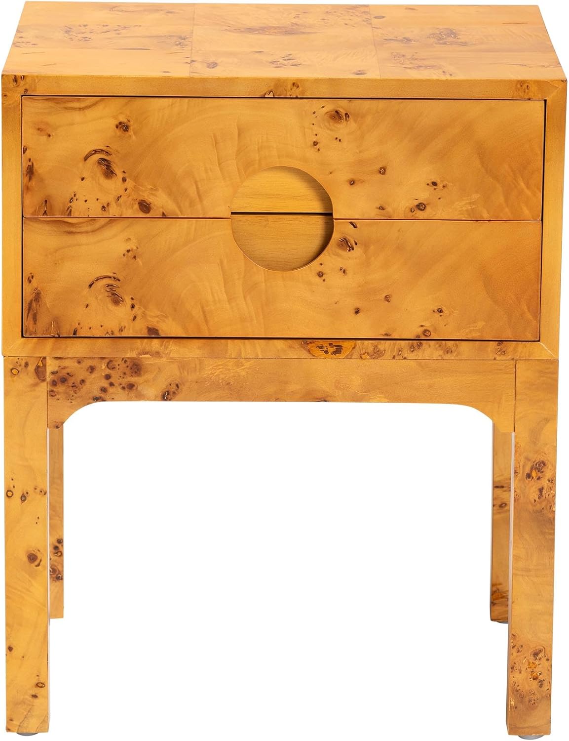 Modern and Contemporary Real Mappa Burl Wood 2-Drawer Nightstand - Image 3