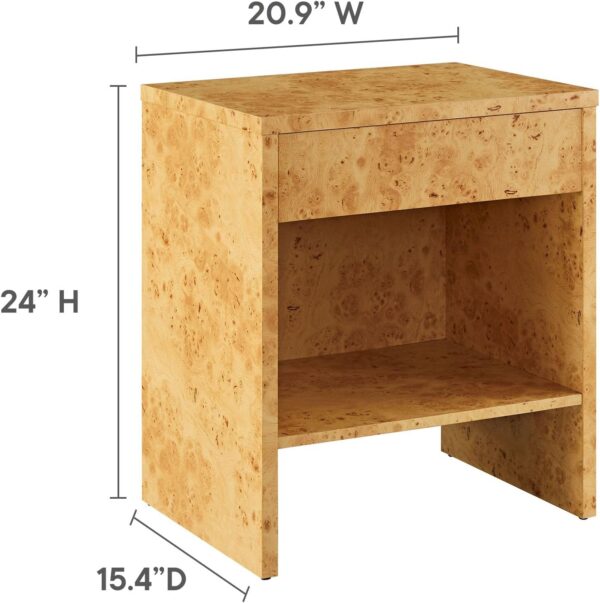 Burl Wood 1-Drawer Nightstand with Shelf in Natural - Image 3