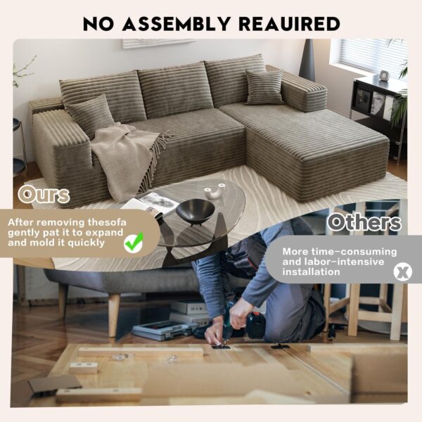 107.5" Cloud Sectional Sofa with Right Chaise, Modern Deep-Seat Modular Couch for Living Room or Apartment, Camel, No Assembly - Image 2