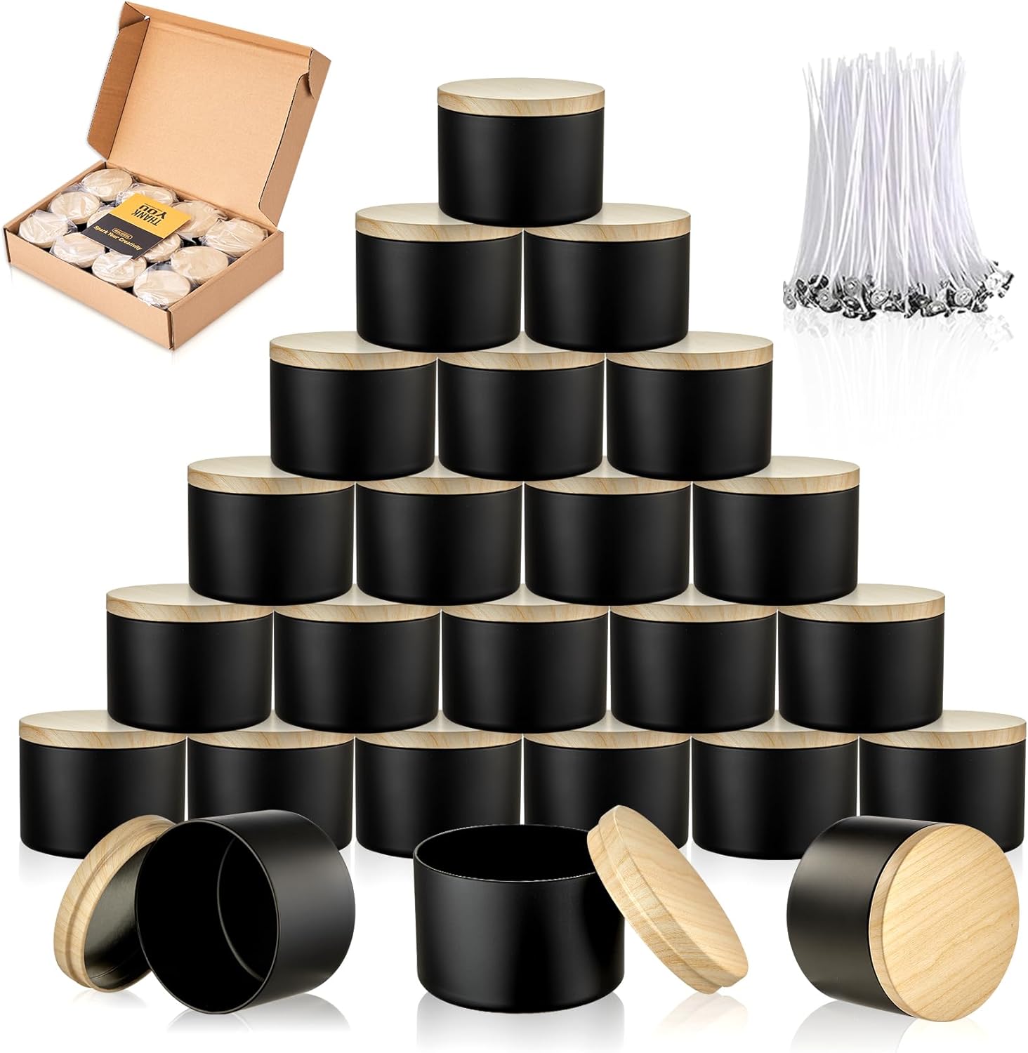 12-Pack 4oz Black Candle Tins with Lids – Empty Containers for DIY Candle Making & Packaging