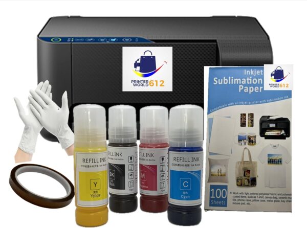 Cartridge-Free Super-Tank Sublimation Printer – Heat Transfer Printing for T-Shirts, Mugs, Bags & More
