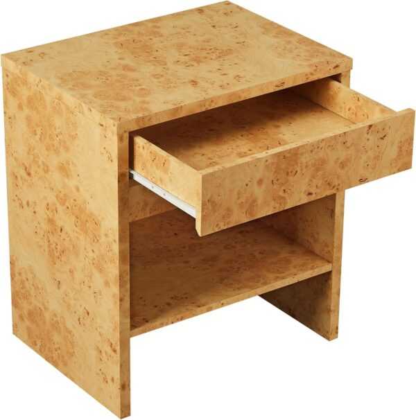 Burl Wood 1-Drawer Nightstand with Shelf in Natural