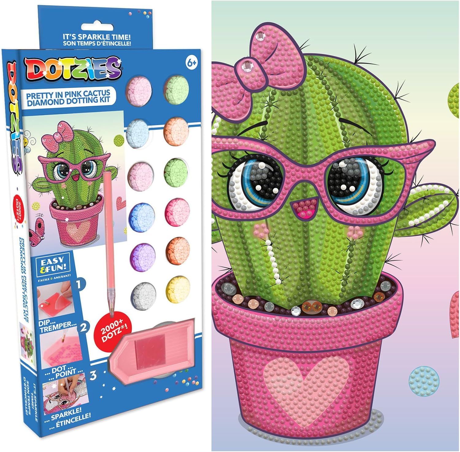 DIAMOND DOTZ Dotzies Pretty in Pink Cactus Plant Diamond Painting Kits for Kids - Diamond Art Kits a Relaxing Creative Craft Kit with Dotz Gems 9.1"x9.1"