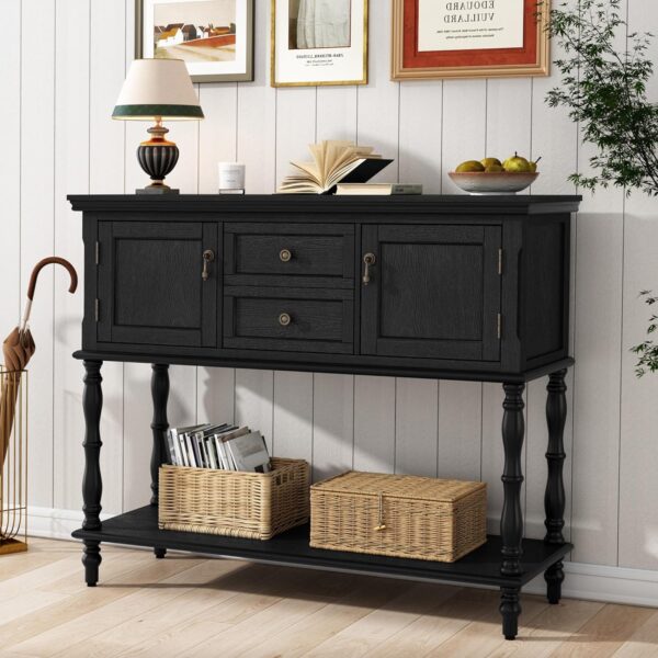Console Table with 2 Drawers & 2 Door Cabinets, Open Shelf, Narrow Entryway Sofa Table for Living Room, Foyer, Hallway, Black - Image 5