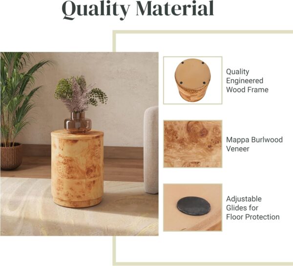 Burl Wood Round Side/End Table, Natural Burl - Image 4