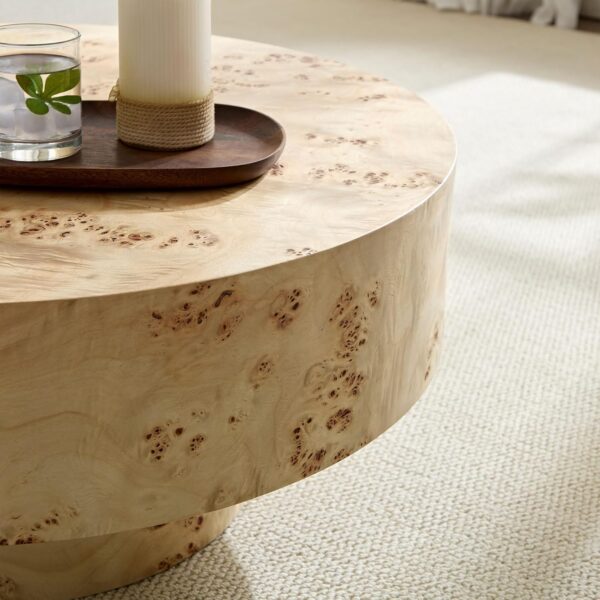 Round Burl Wood Coffee Table with Storage, 31.5" × 14", Modern Accent Drum Table for Living Room & Small Spaces - Image 3