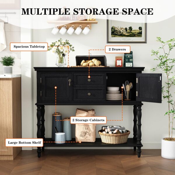 Console Table with 2 Drawers & 2 Door Cabinets, Open Shelf, Narrow Entryway Sofa Table for Living Room, Foyer, Hallway, Black - Image 3