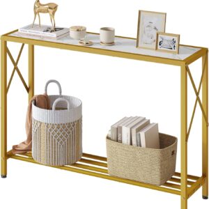 2-Tier Entryway Console Table, 41.8" Narrow Sofa Table with Shelves for Hallway, Living Room, Foyer, Office – Gold & White