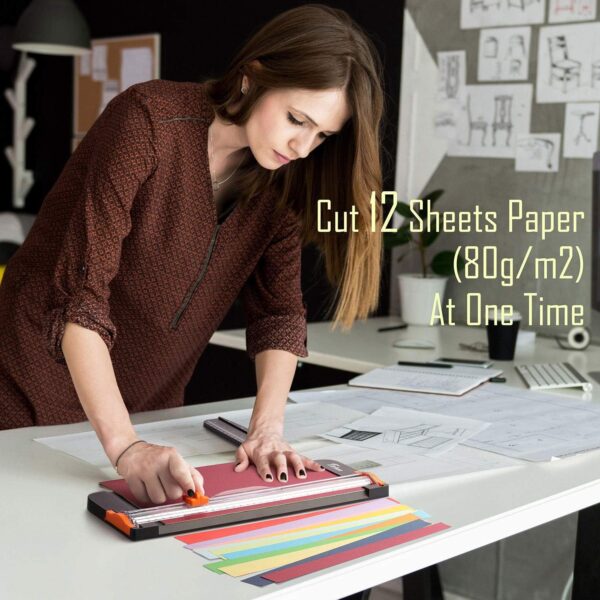 A4 Paper Cutter – 12" Titanium Trimmer with Security Safeguard & Side Ruler for Craft Paper - Image 4