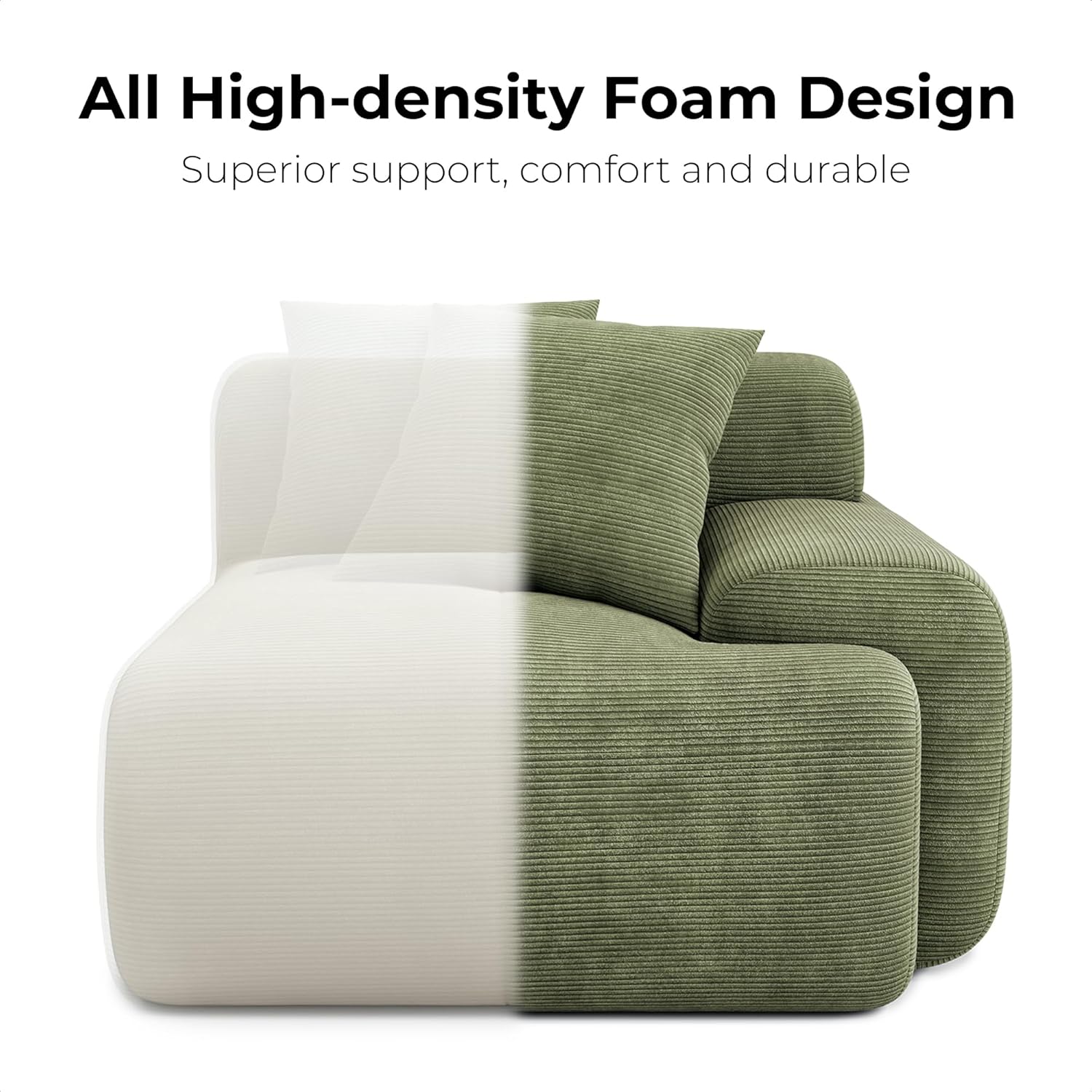 118" L-Shaped Modular Sectional Sofa, Oversized Corduroy Couch with Deep Seat & Movable Ottoman, Green - Image 4