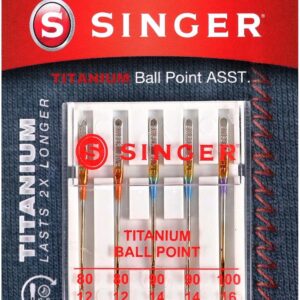 Titanium Ball Point Sewing Needles – 5-Pack Universal Needles for Knit Fabrics, Assorted Sizes
