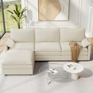 108" Modular Sectional Sofa with Ottoman, Deep-Seat Chenille L-Shaped Couch for Living Room, Bedroom, Apartment, Beige