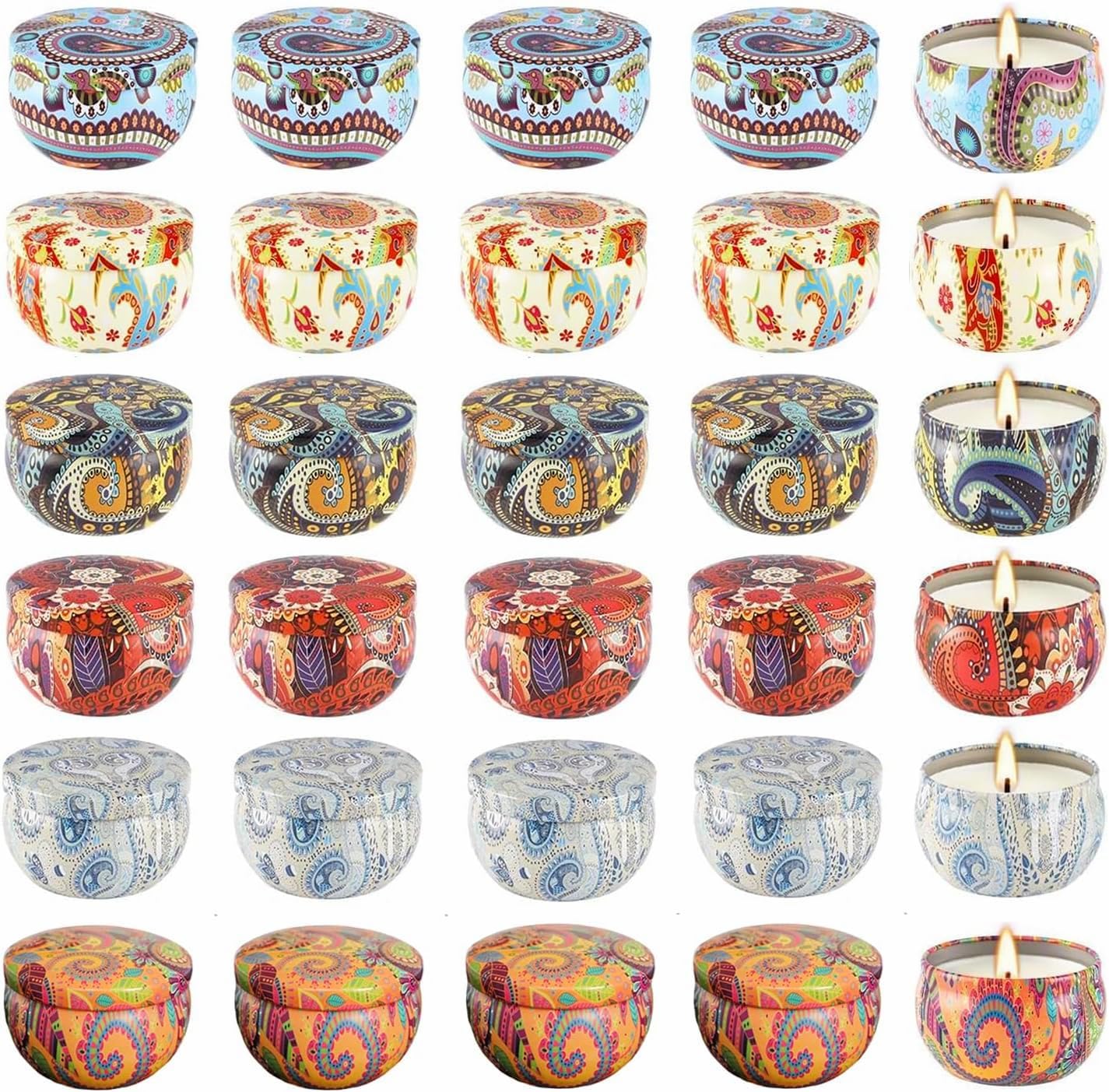 Empty Candle Tins 24 Pcs 2.5OZ with Lids & Jars - Bulk (6 Colors)
