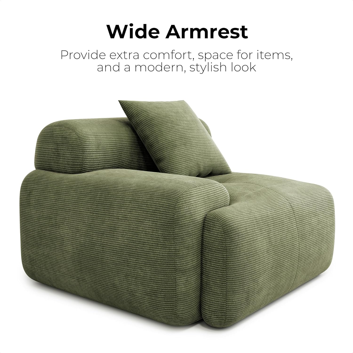 118" L-Shaped Modular Sectional Sofa, Oversized Corduroy Couch with Deep Seat & Movable Ottoman, Green - Image 2