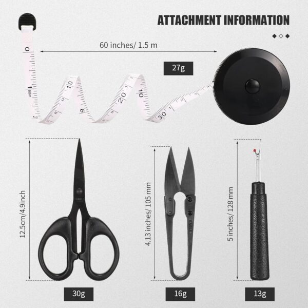 9" Heavy-Duty Fabric Scissors Set – Tailor Shears with Tape Measure, Thread Snips & Seam Rippers (Black) - Image 3