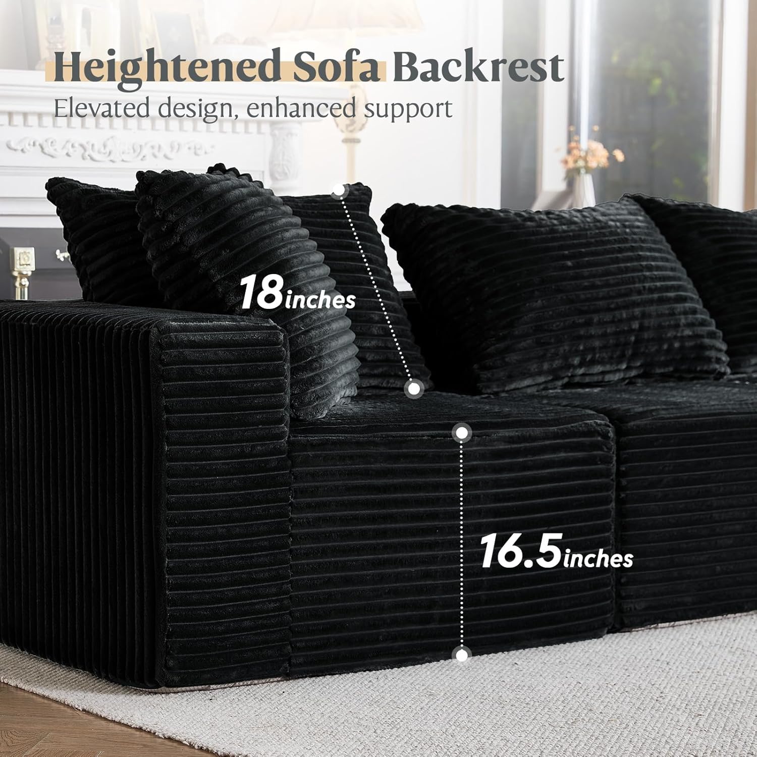 108" Modular L-Shaped Cloud Sofa with Chaise and Movable Ottoman, Deep Seat Memory Foam Couch, Black - Image 5