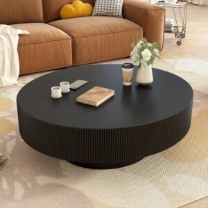 Modern Round Coffee Table with Sturdy Wood Base for Living Room, Easy Assembly, Black