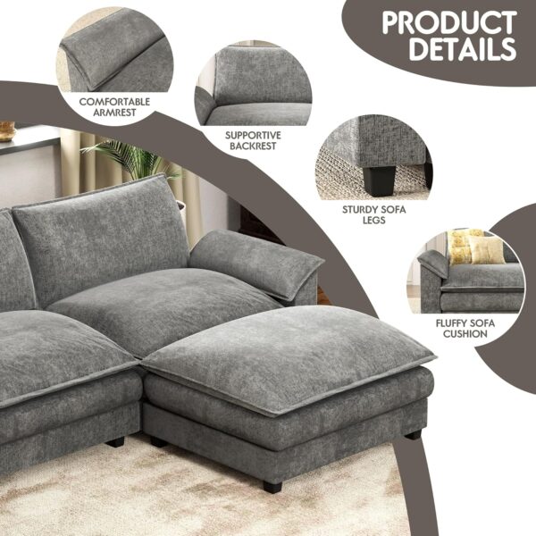 119" Modular L-Shaped Sofa with Reversible Ottoman, Chenille Deep Seat Couch for Living Room, Light Grey - Image 2