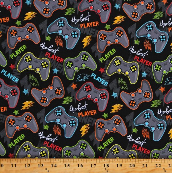 Cotton Gaming Controllers Fabric – Black, 44" for Kids & Tech Themed Projects